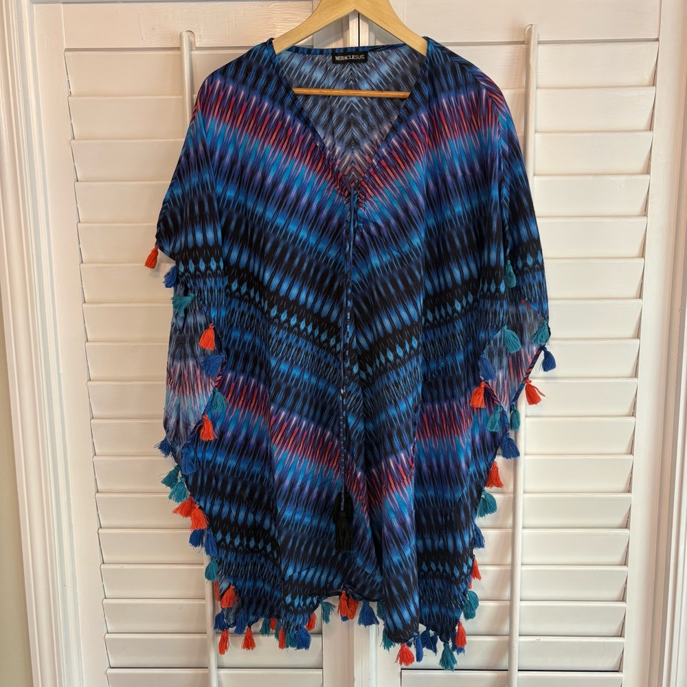 Miraclesuit Blue And‎ Orange Tie Dye Tassel Swim Coverup